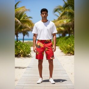 Obey Propaganda Men's Red Floral Hawaiian Shorts Size 30